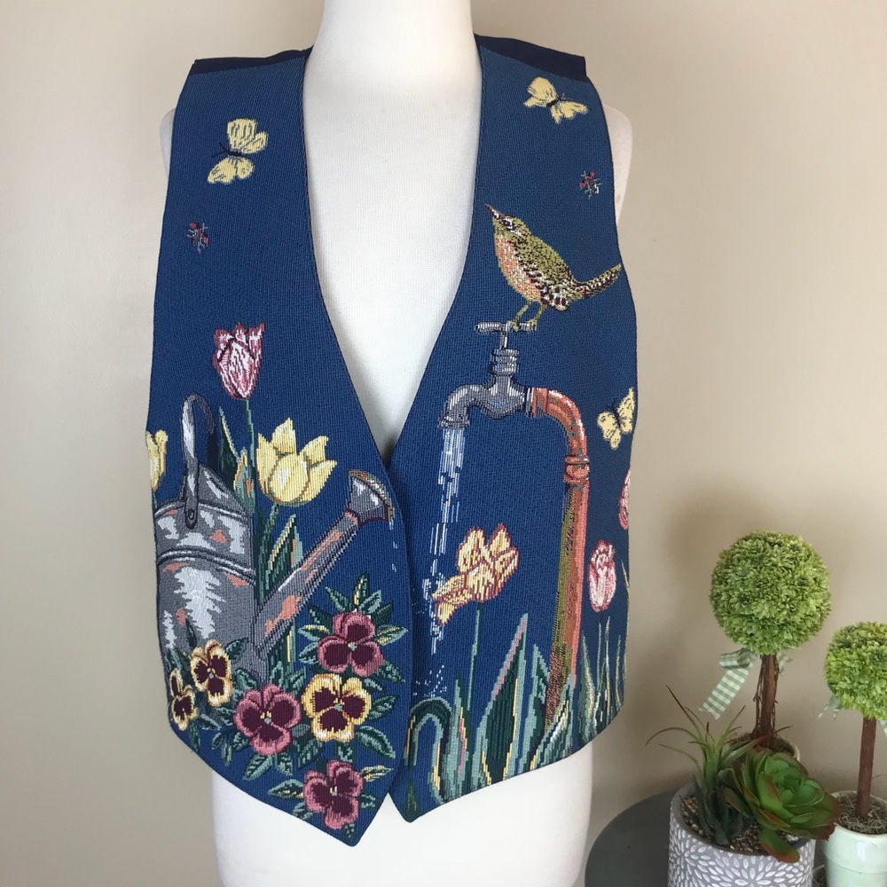 Vintage Garden Embroidered Floral Tulips Vest